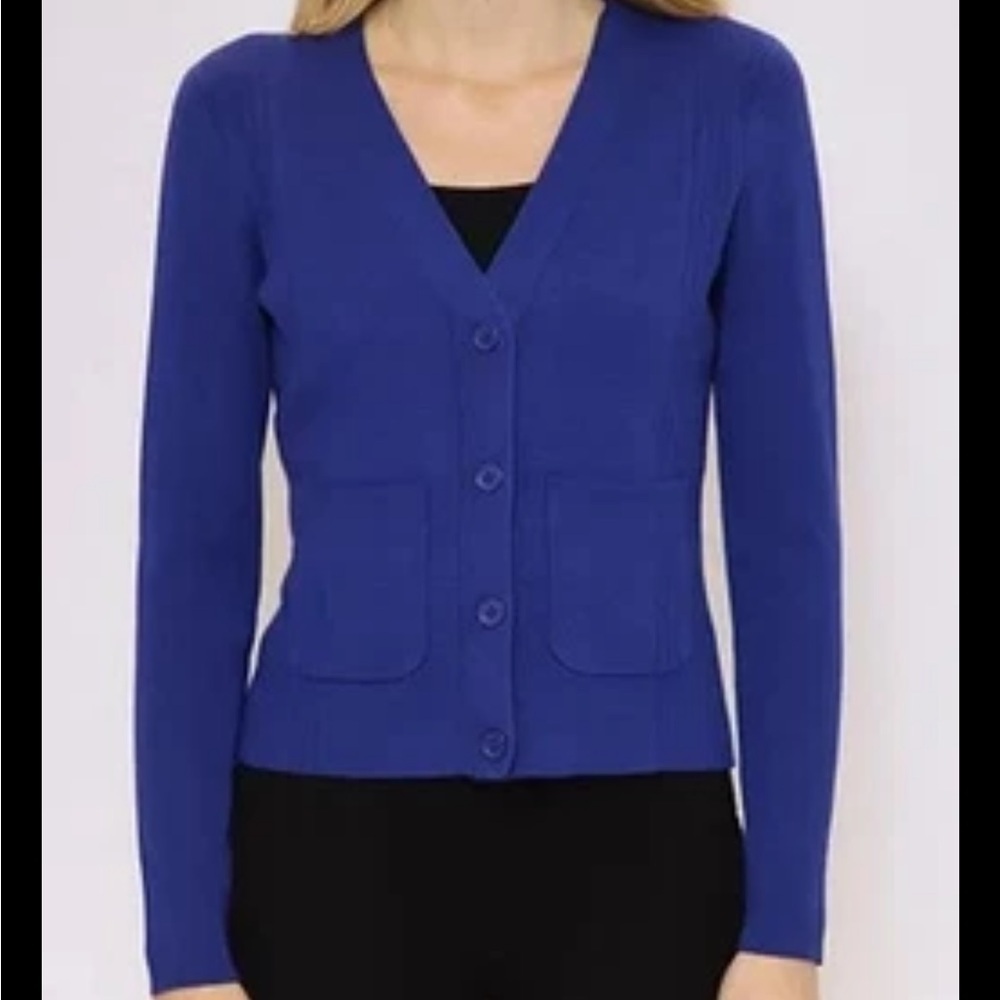 Metric Knits Galaxy Blue Cardigan Sweater Large Timeless Workwear - Picture 2 of 8